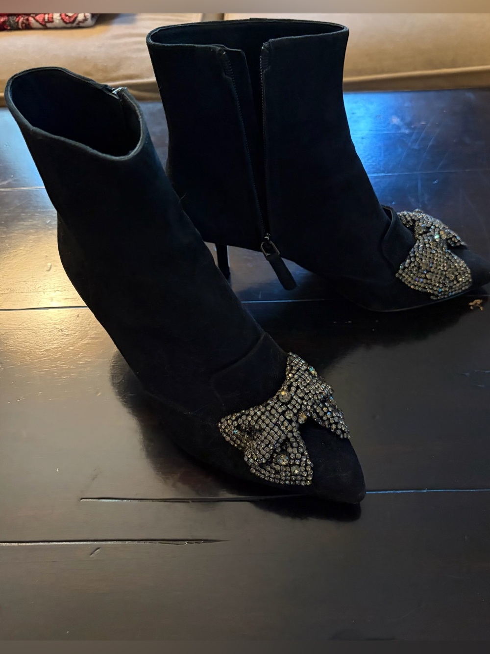 Tory Burch Suede and Rhinestone Bow Bootie, 7.5